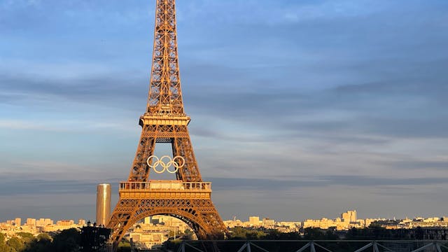 The Eiffel Tower featuring the Olympic rings